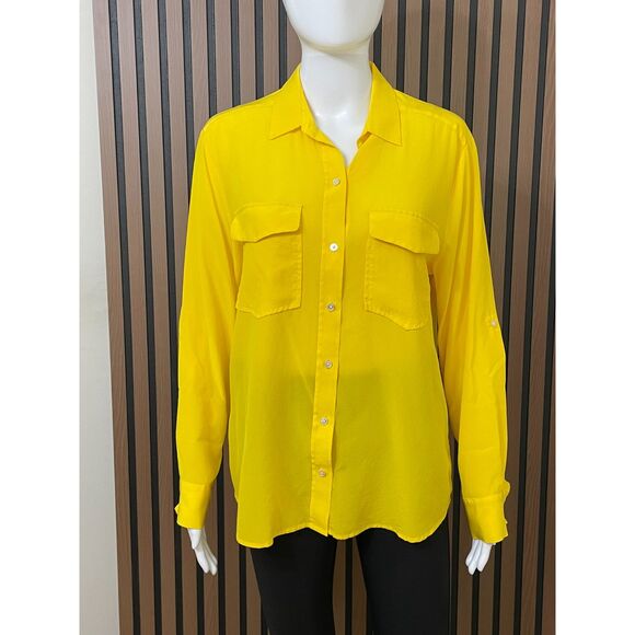 Tommy Bahama Women's M Yellow Button 100% Silk Shirt Resort Vacation Travel - Picture 1 of 10
